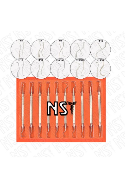 GRACEY CURETTE SET OF 10 PCS HOLLOW ROUND HANDLE