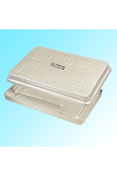 INSTRUMENT TRAY  WITH LID AND RACK INSERT  BOTH  PERFORATED  190X295X45MM